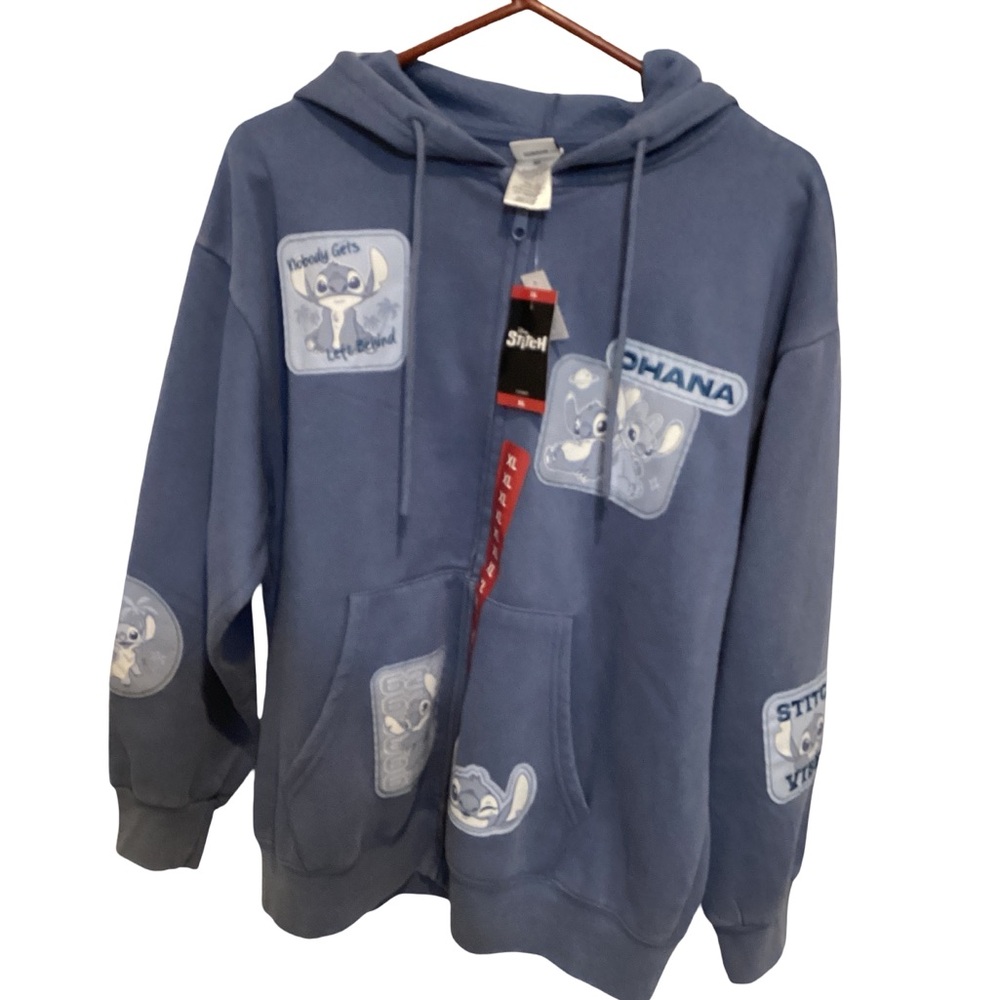 Disney Lilo & Stitch Full Zip Hoodie Blue Multi-Patch Women’s XL
